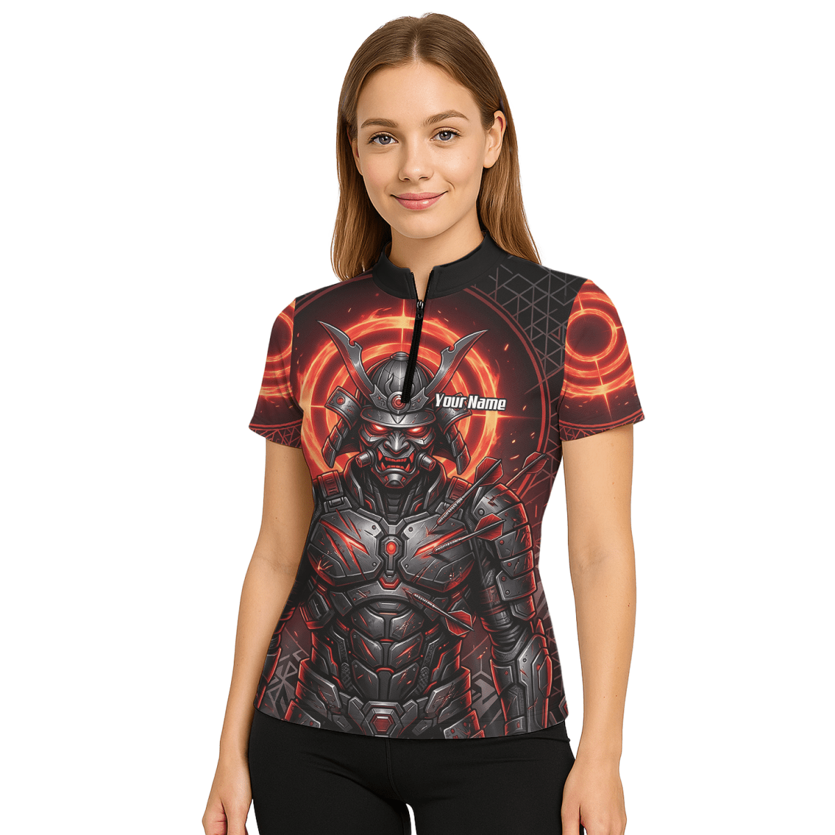 Dart Trikot Damen – Samurai Krieger Design Rot Schwarz Wunschname R5691 - Outfitsuche