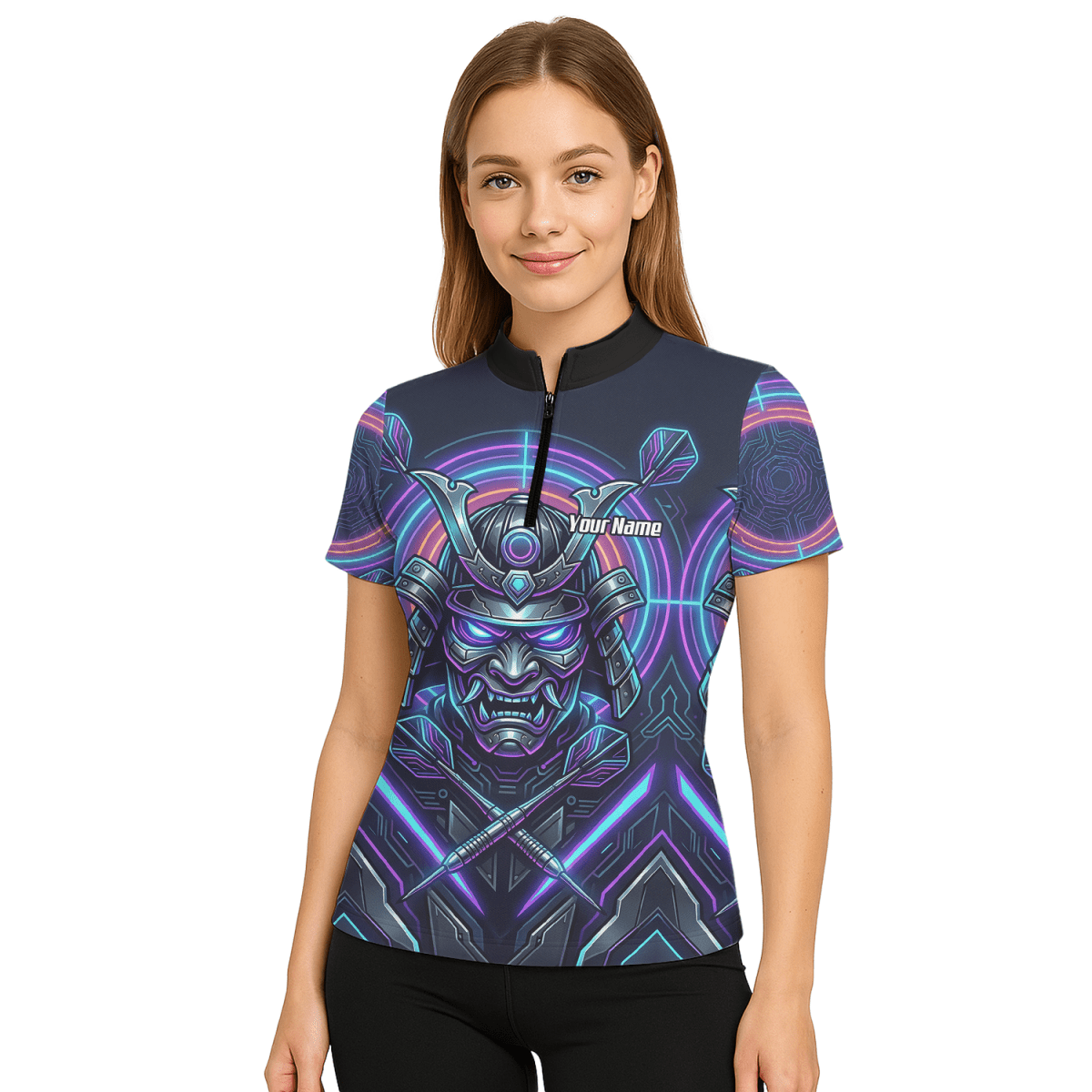 Dart Trikot Damen – Samurai Maske Cyber Neon – Personalisierbar M8824 - Outfitsuche