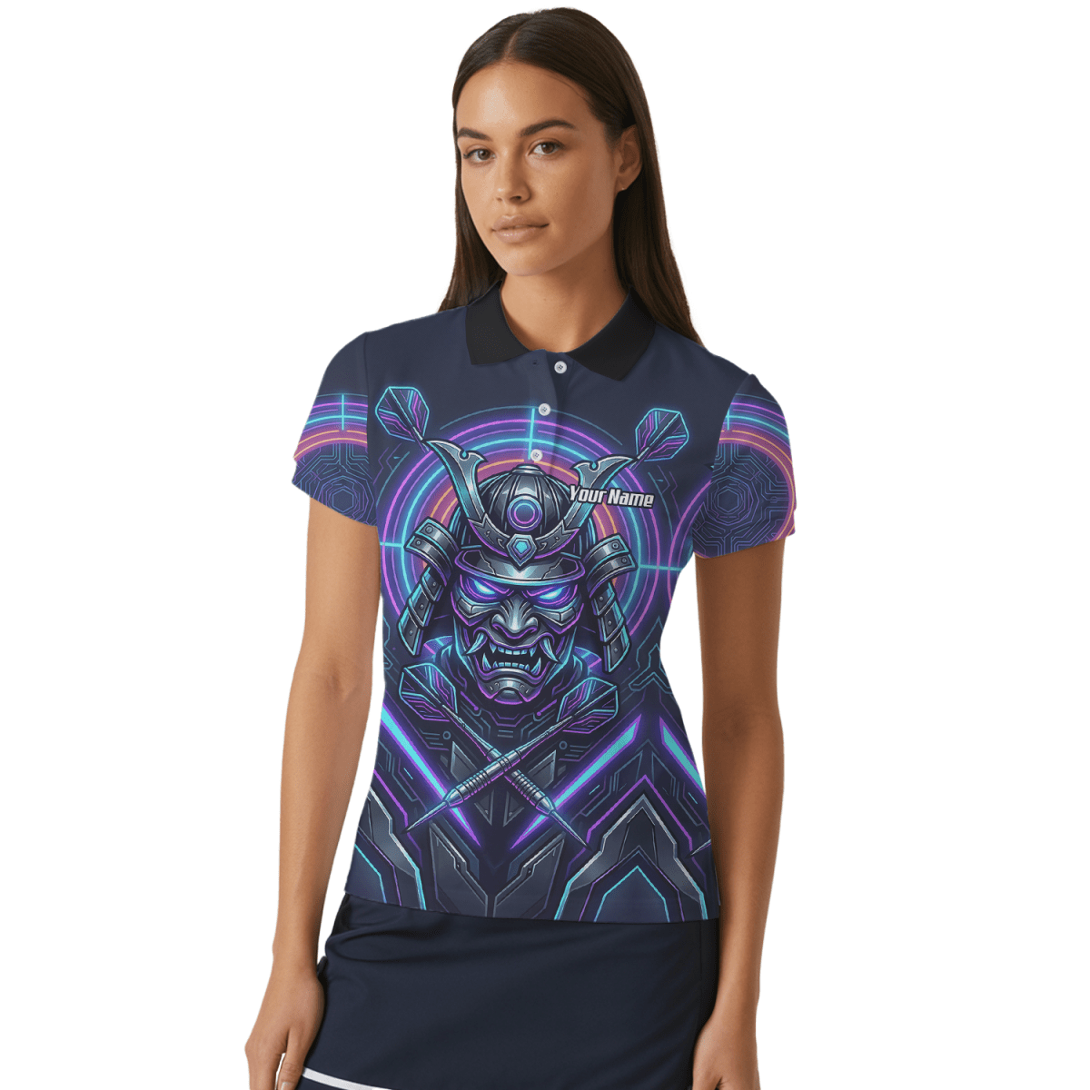 Dart Trikot Damen – Samurai Maske Cyber Neon – Personalisierbar M8824 - Outfitsuche