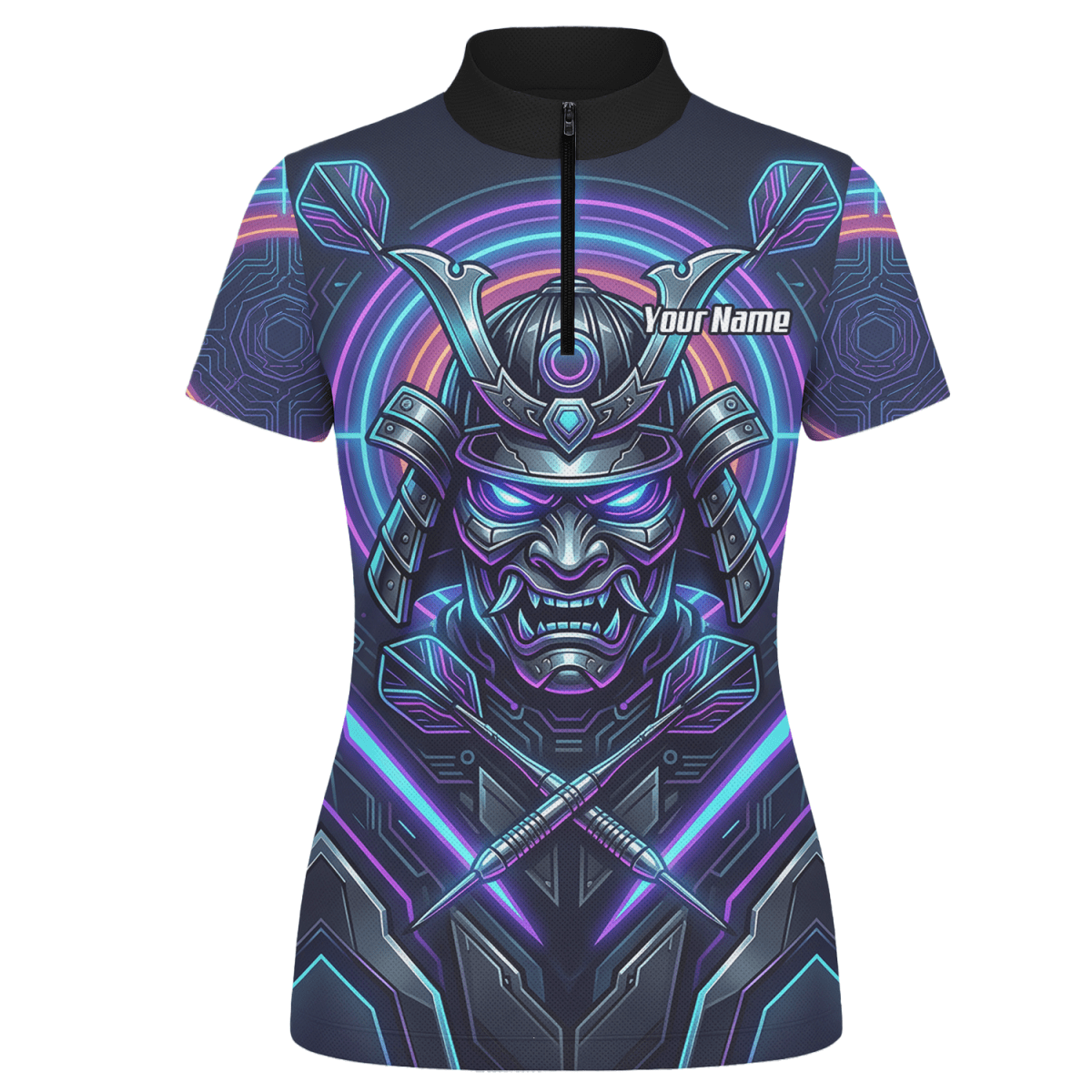 Dart Trikot Damen – Samurai Maske Cyber Neon – Personalisierbar M8824 - Outfitsuche