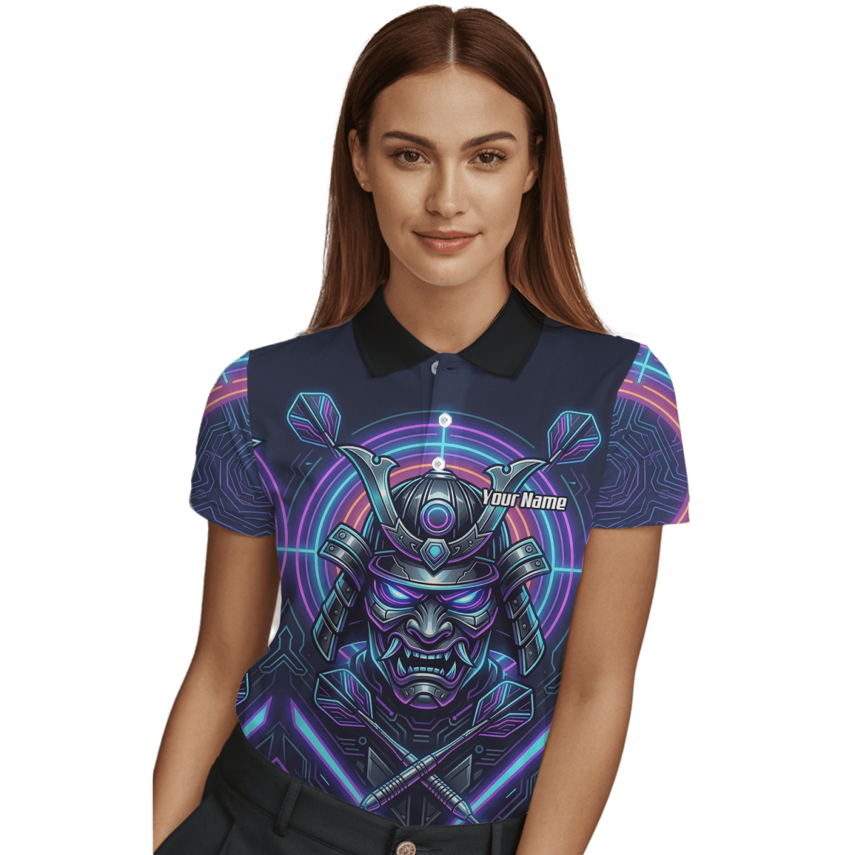 Dart Trikot Damen – Samurai Maske Cyber Neon – Personalisierbar M8824 - Outfitsuche