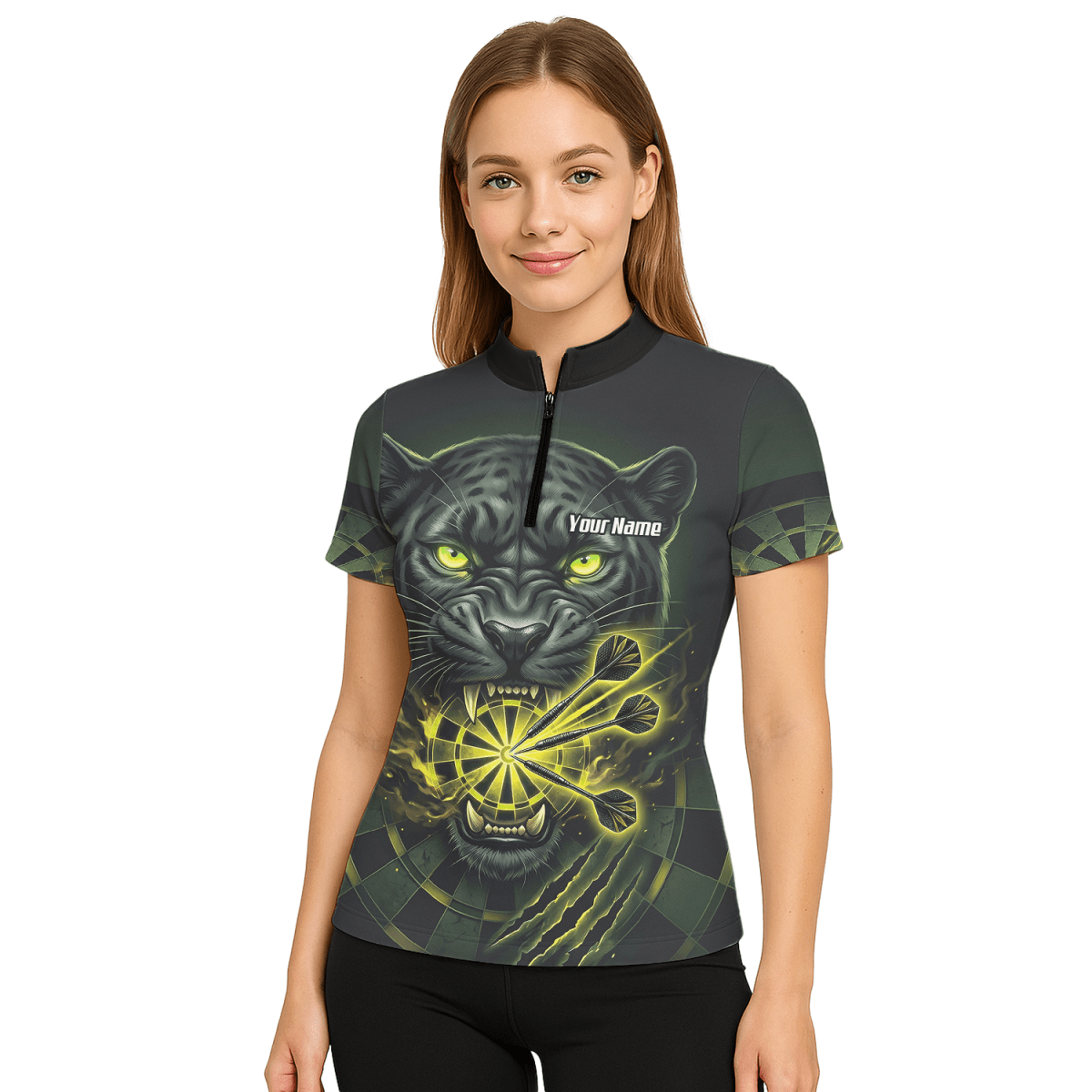Dart Trikot Damen – Schwarzer Panther Design Schwarz Neon - Grün K8672 - Outfitsuche