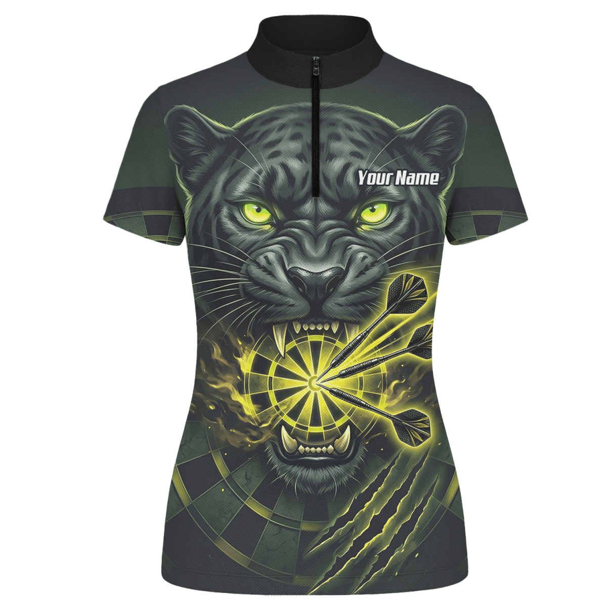 Dart Trikot Damen – Schwarzer Panther Design Schwarz Neon - Grün K8672 - Outfitsuche