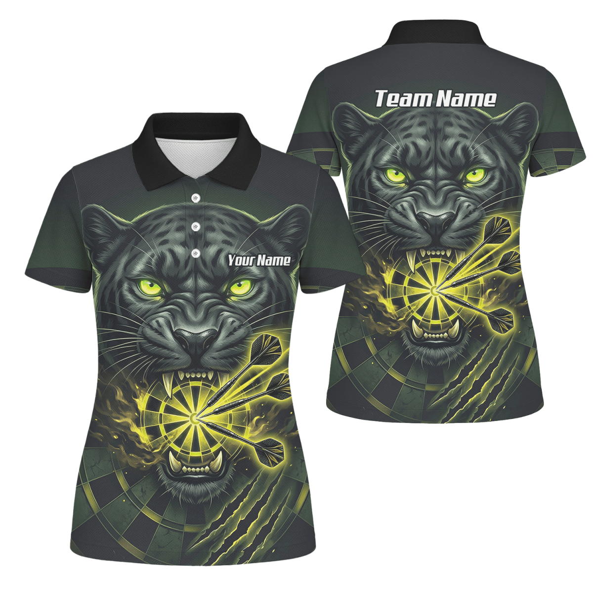 Dart Trikot Damen – Schwarzer Panther Design Schwarz Neon - Grün K8672 - Outfitsuche