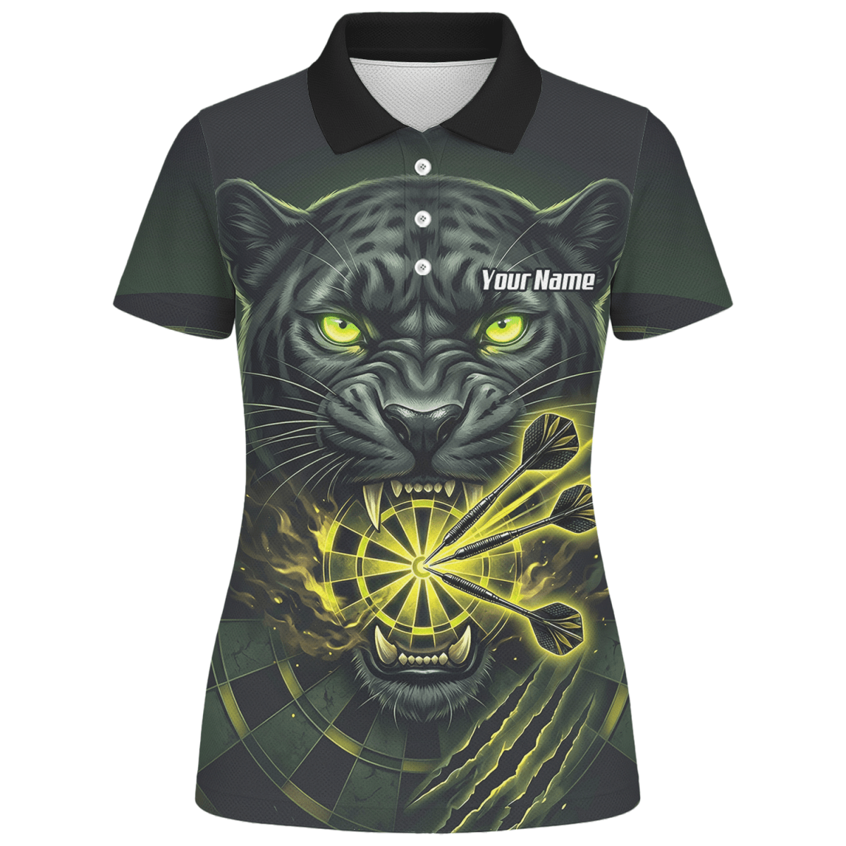 Dart Trikot Damen – Schwarzer Panther Design Schwarz Neon - Grün K8672 - Outfitsuche