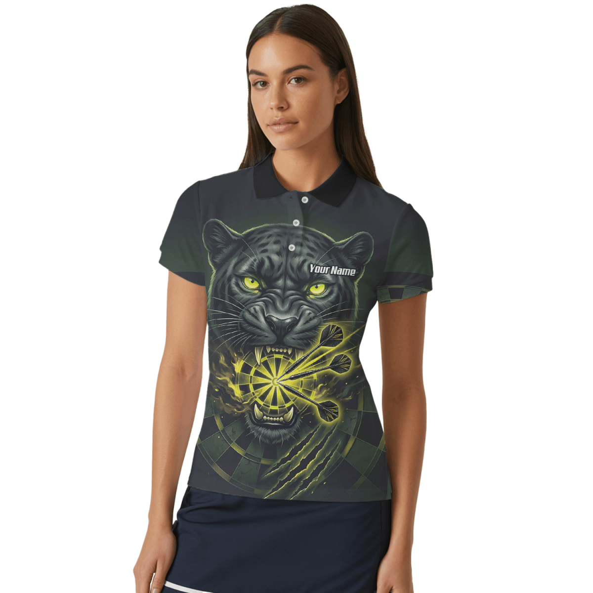 Dart Trikot Damen – Schwarzer Panther Design Schwarz Neon - Grün K8672 - Outfitsuche