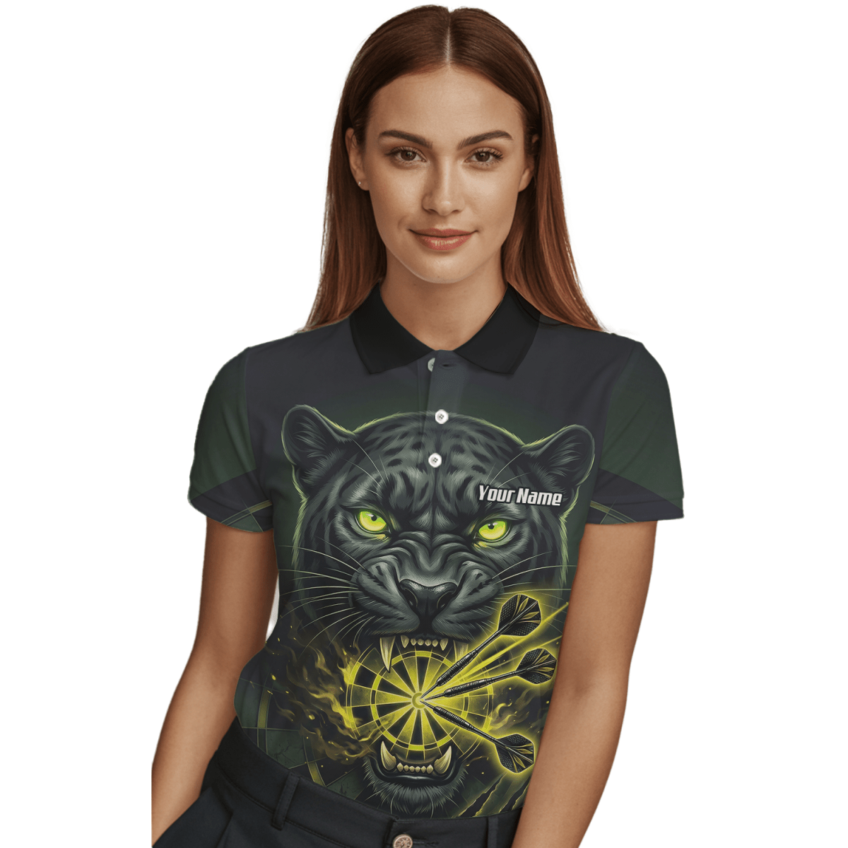 Dart Trikot Damen – Schwarzer Panther Design Schwarz Neon - Grün K8672 - Outfitsuche