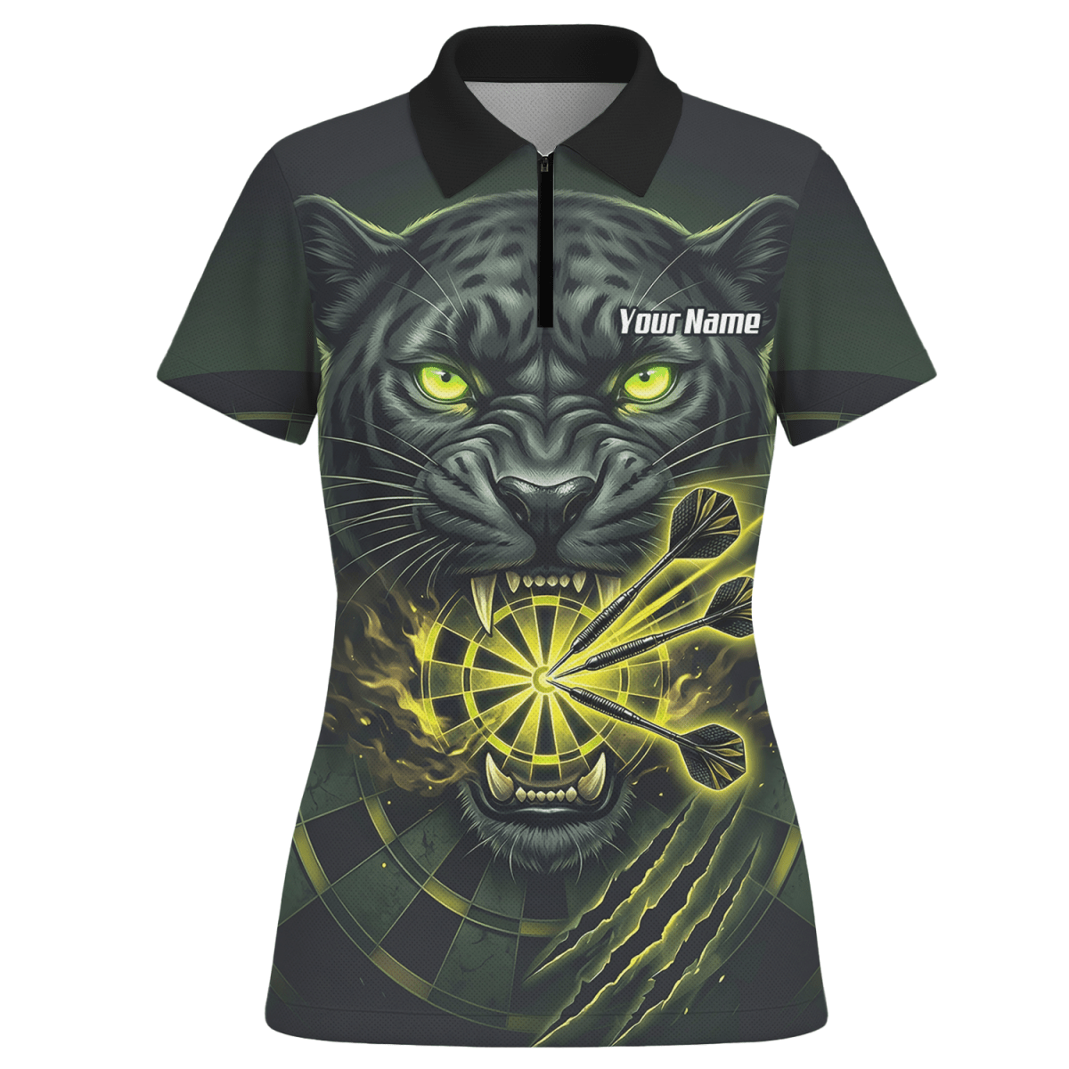 Dart Trikot Damen – Schwarzer Panther Design Schwarz Neon - Grün K8672 - Outfitsuche
