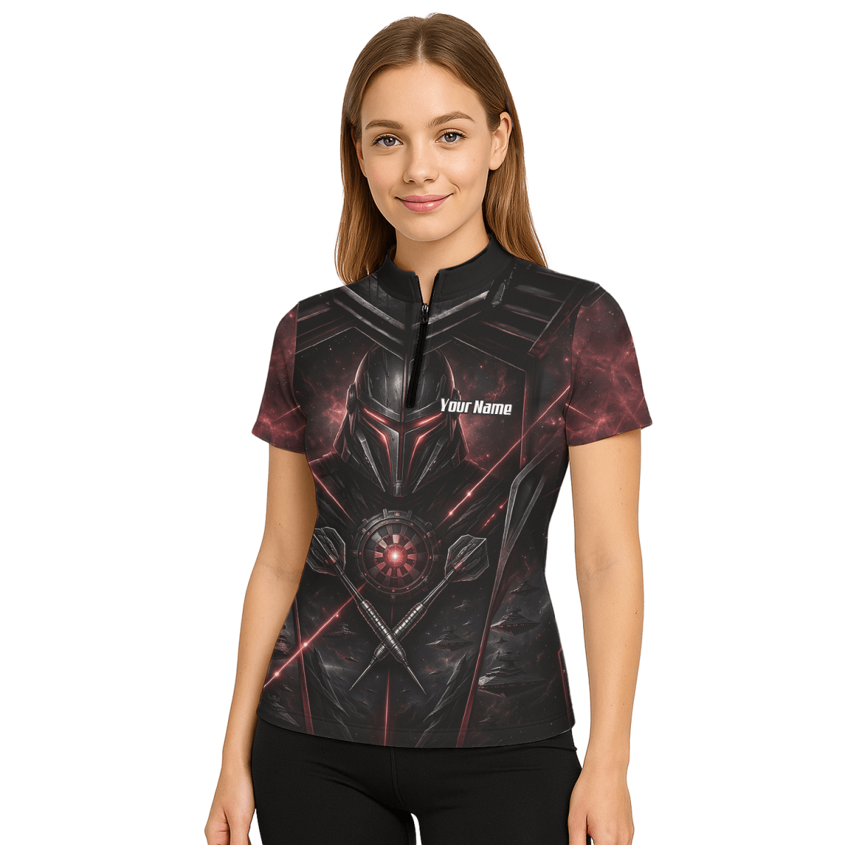 Dart Trikot Damen – Sci - Fi Krieger Helm Personalisierbar Schwarz Rot V9187 - Outfitsuche