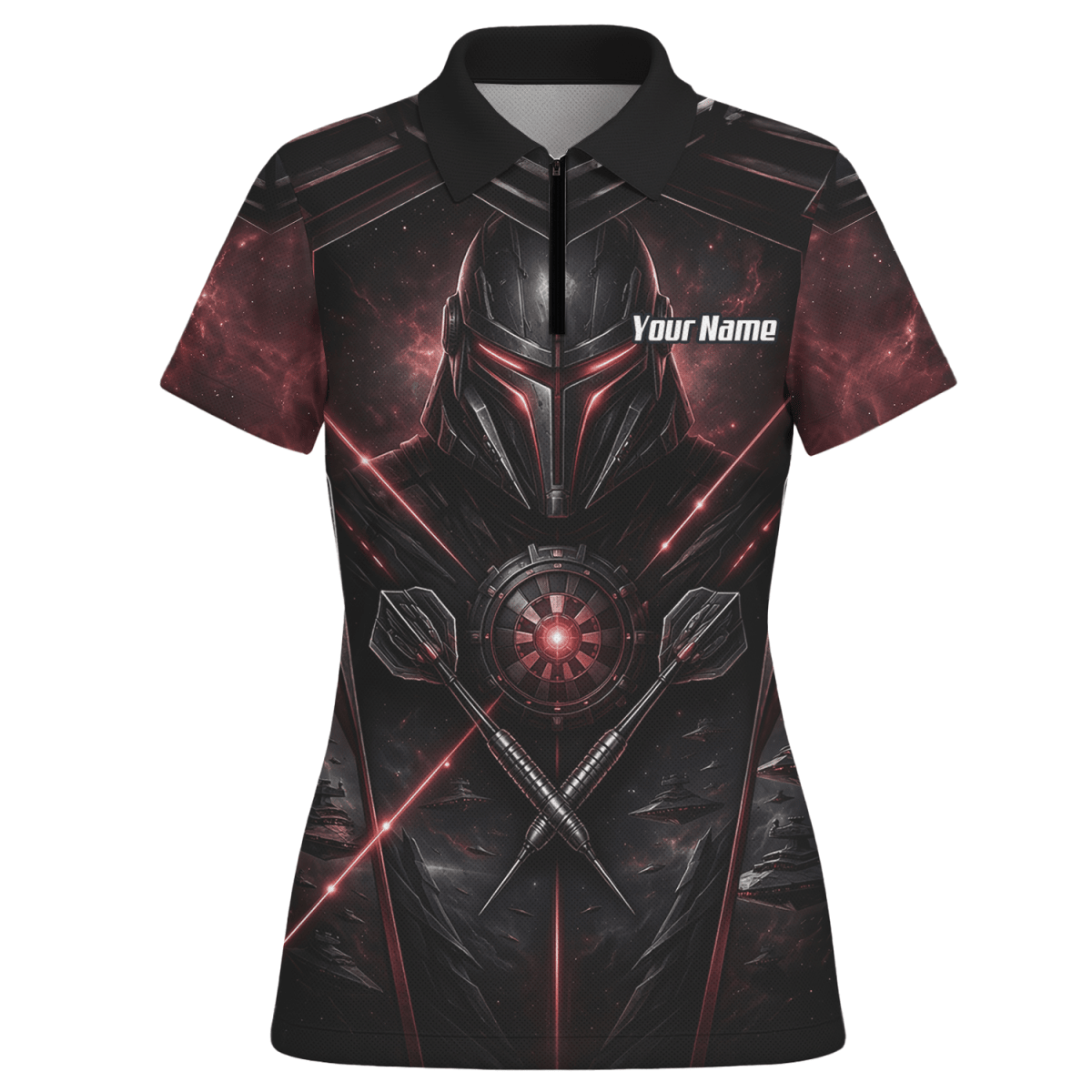 Dart Trikot Damen – Sci - Fi Krieger Helm Personalisierbar Schwarz Rot V9187 - Outfitsuche