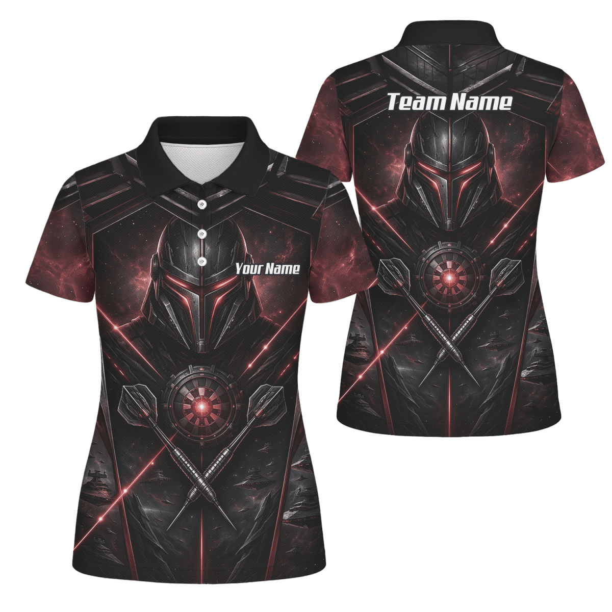 Dart Trikot Damen – Sci - Fi Krieger Helm Personalisierbar Schwarz Rot V9187 - Outfitsuche
