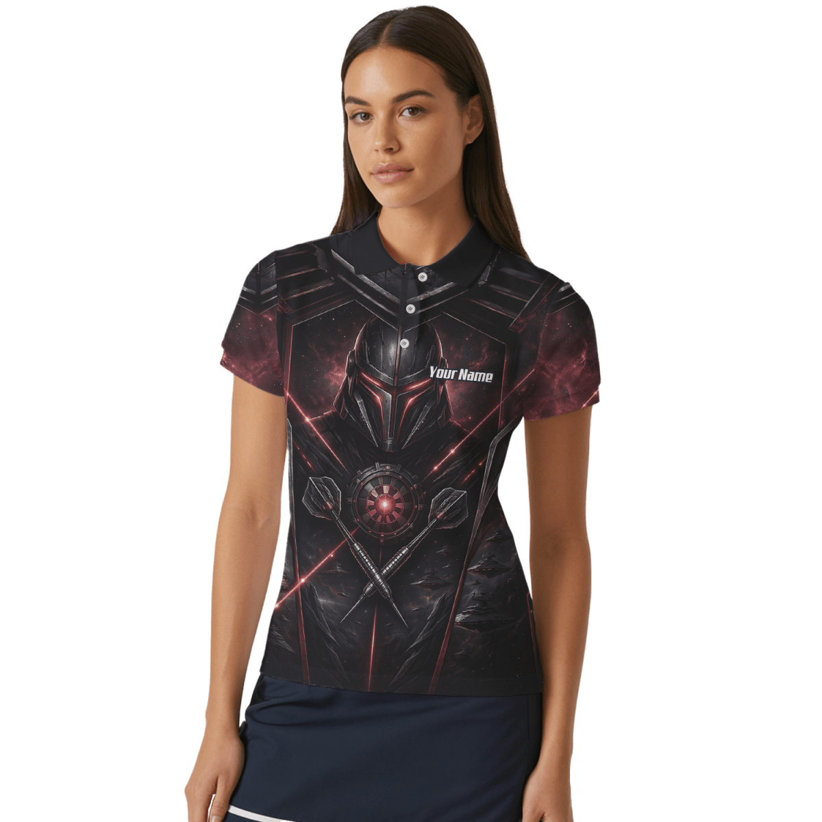 Dart Trikot Damen – Sci - Fi Krieger Helm Personalisierbar Schwarz Rot V9187 - Outfitsuche