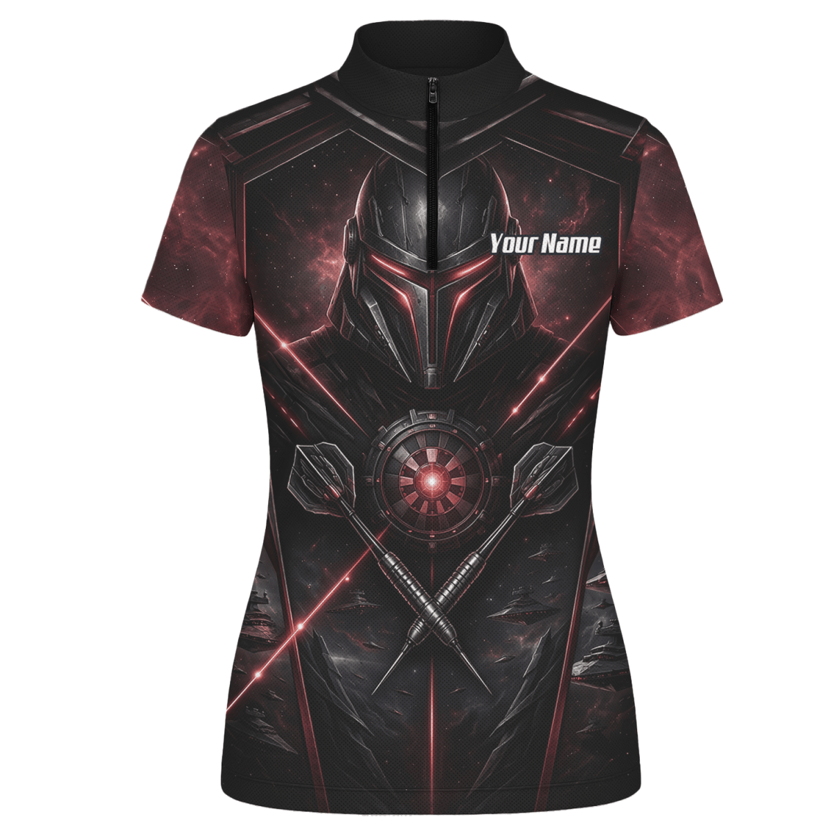 Dart Trikot Damen – Sci - Fi Krieger Helm Personalisierbar Schwarz Rot V9187 - Outfitsuche