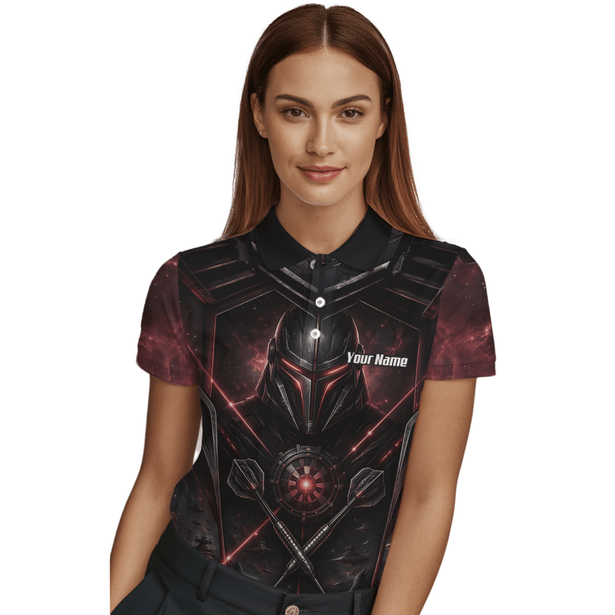 Dart Trikot Damen – Sci - Fi Krieger Helm Personalisierbar Schwarz Rot V9187 - Outfitsuche