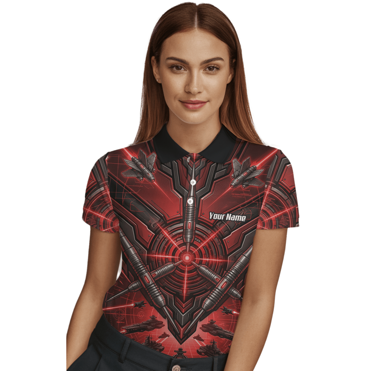 Dart Trikot Damen – Sci - Fi Target Design Rot Schwarz H6778 - Outfitsuche