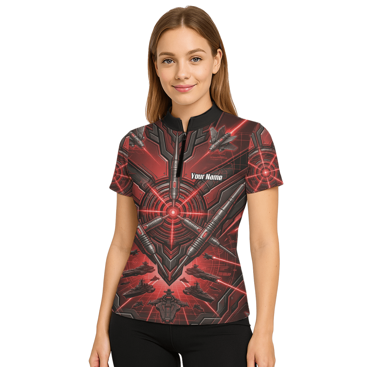 Dart Trikot Damen – Sci - Fi Target Design Rot Schwarz H6778 - Outfitsuche