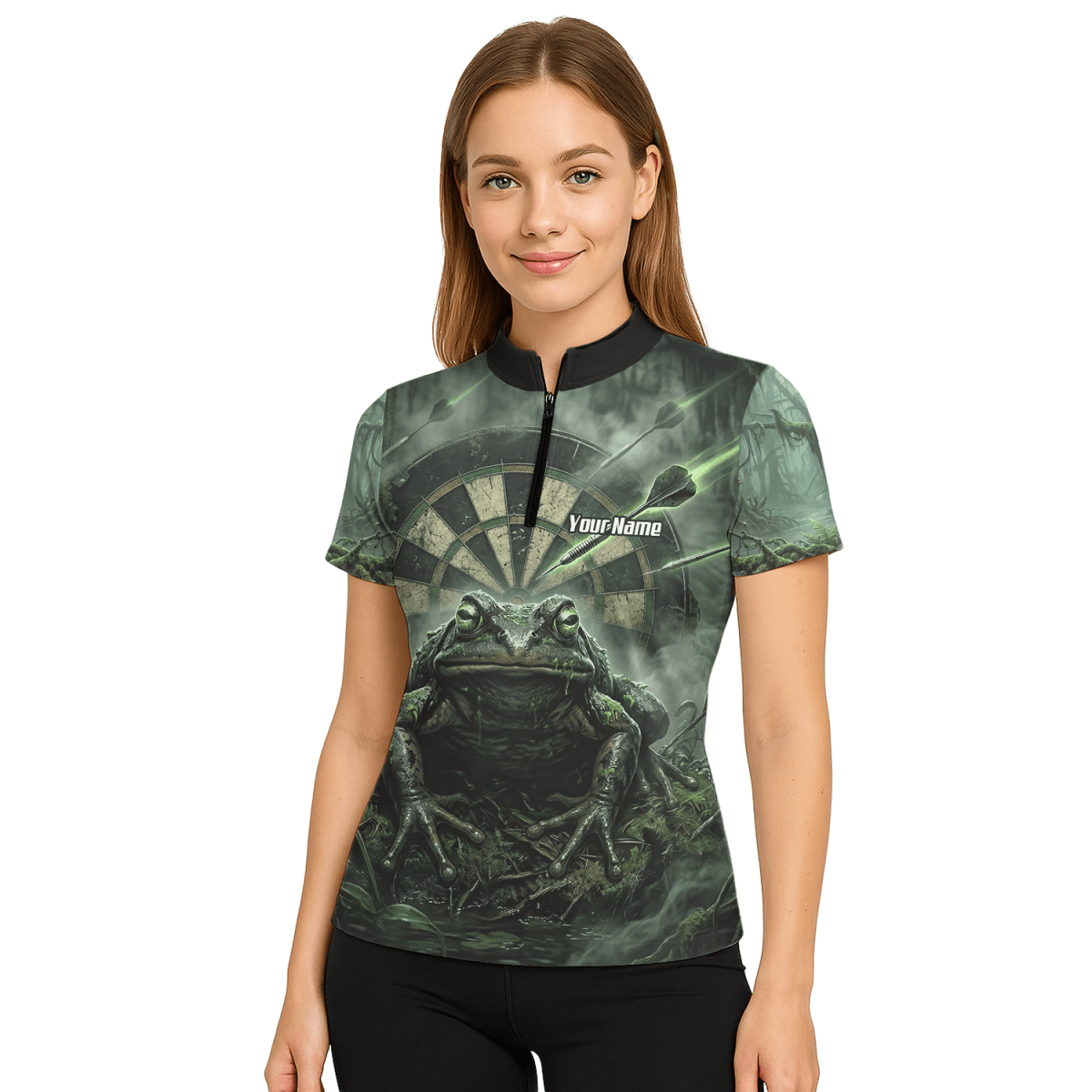 Dart Trikot Damen – Sumpf - Kröte Design Grün Schwarz – Personalisiert J6550 - Outfitsuche