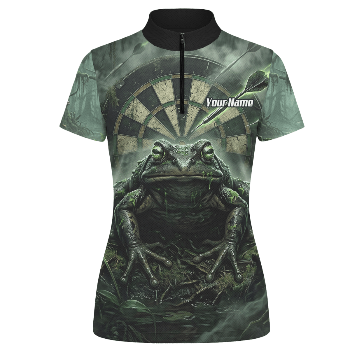 Dart Trikot Damen – Sumpf - Kröte Design Grün Schwarz – Personalisiert J6550 - Outfitsuche