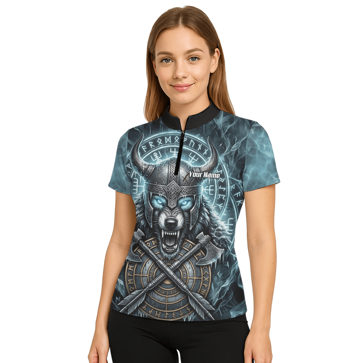 Dart Trikot Damen – Wikinger Wolf & Runen – Blau Schwarz personalisierbar N8517 - Outfitsuche