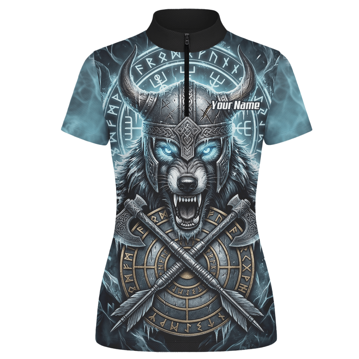 Dart Trikot Damen – Wikinger Wolf & Runen – Blau Schwarz personalisierbar N8517 - Outfitsuche