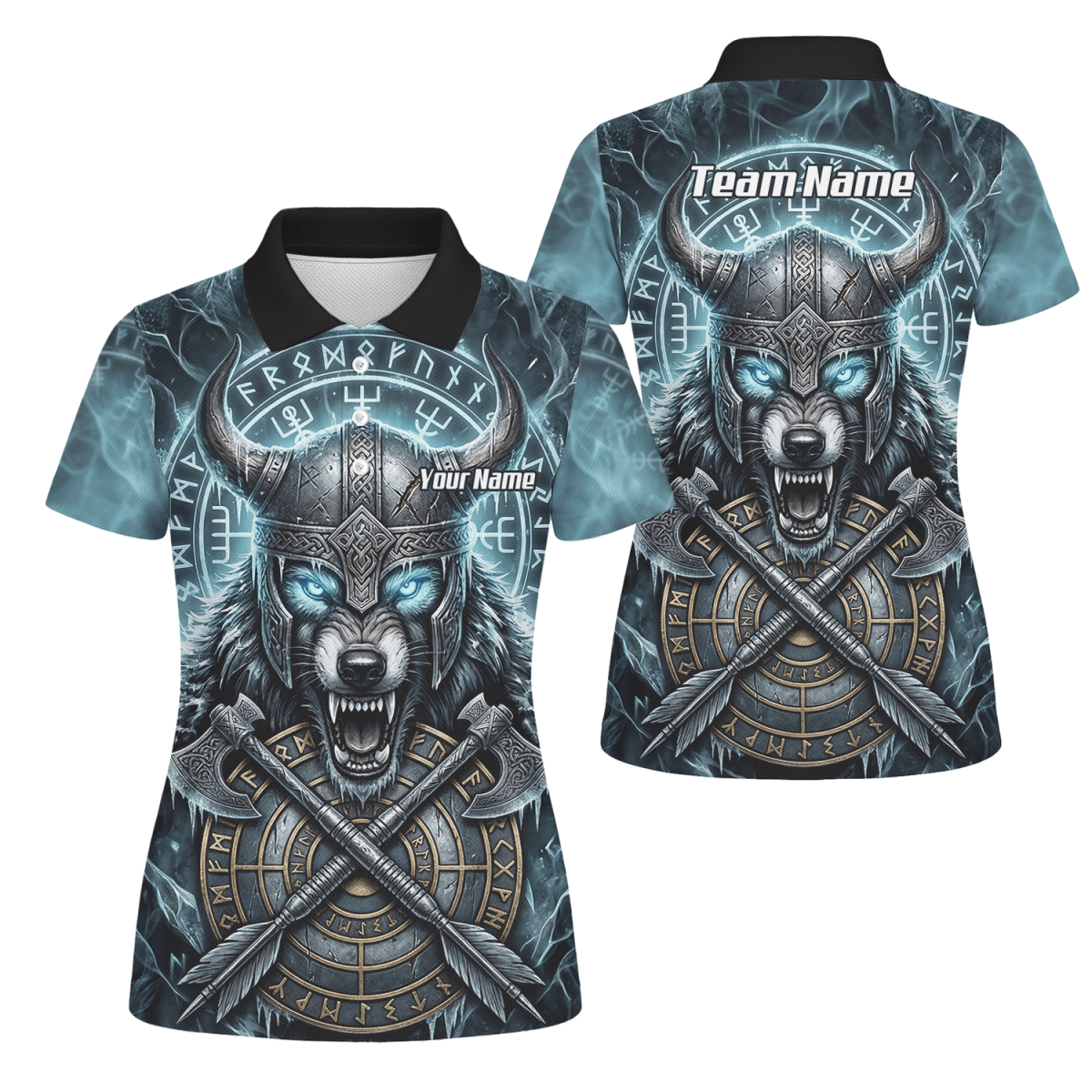 Dart Trikot Damen – Wikinger Wolf & Runen – Blau Schwarz personalisierbar N8517 - Outfitsuche