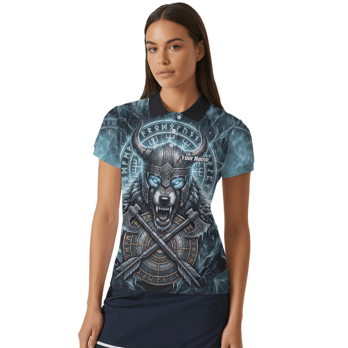 Dart Trikot Damen – Wikinger Wolf & Runen – Blau Schwarz personalisierbar N8517 - Outfitsuche