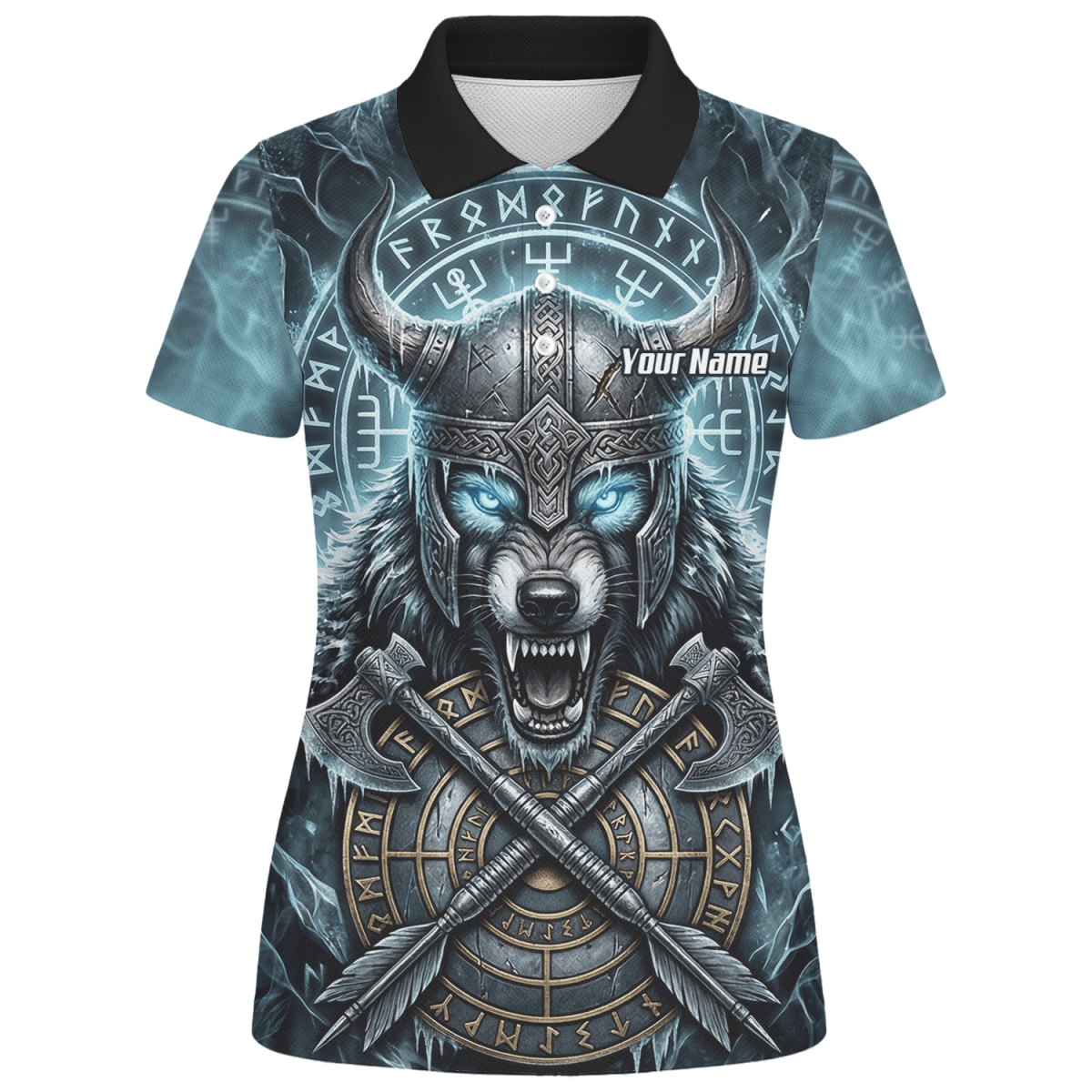 Dart Trikot Damen – Wikinger Wolf & Runen – Blau Schwarz personalisierbar N8517 - Outfitsuche