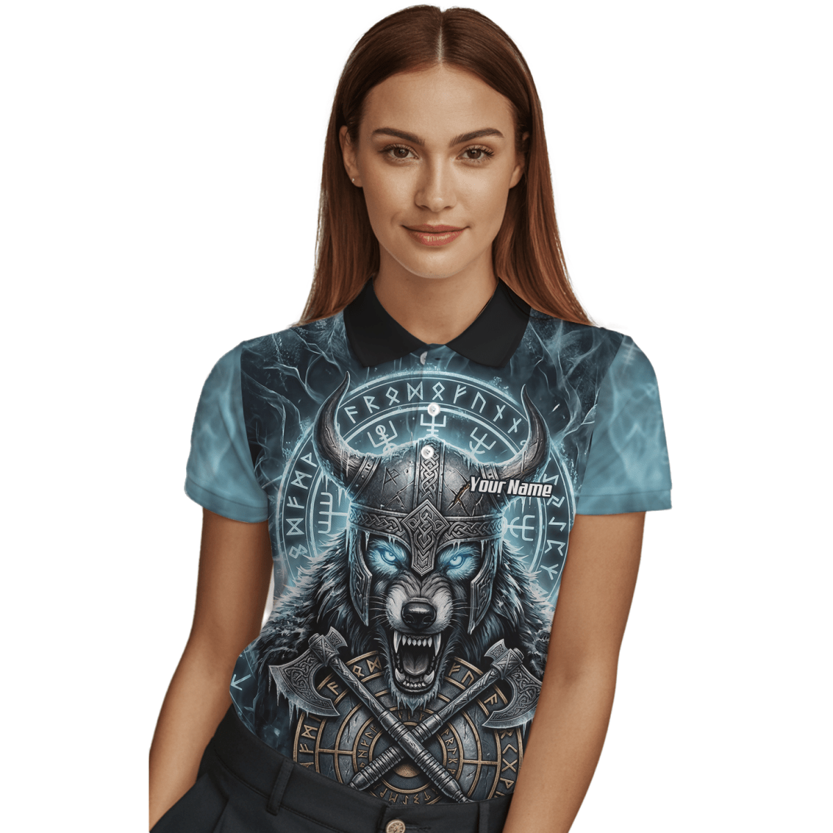 Dart Trikot Damen – Wikinger Wolf & Runen – Blau Schwarz personalisierbar N8517 - Outfitsuche