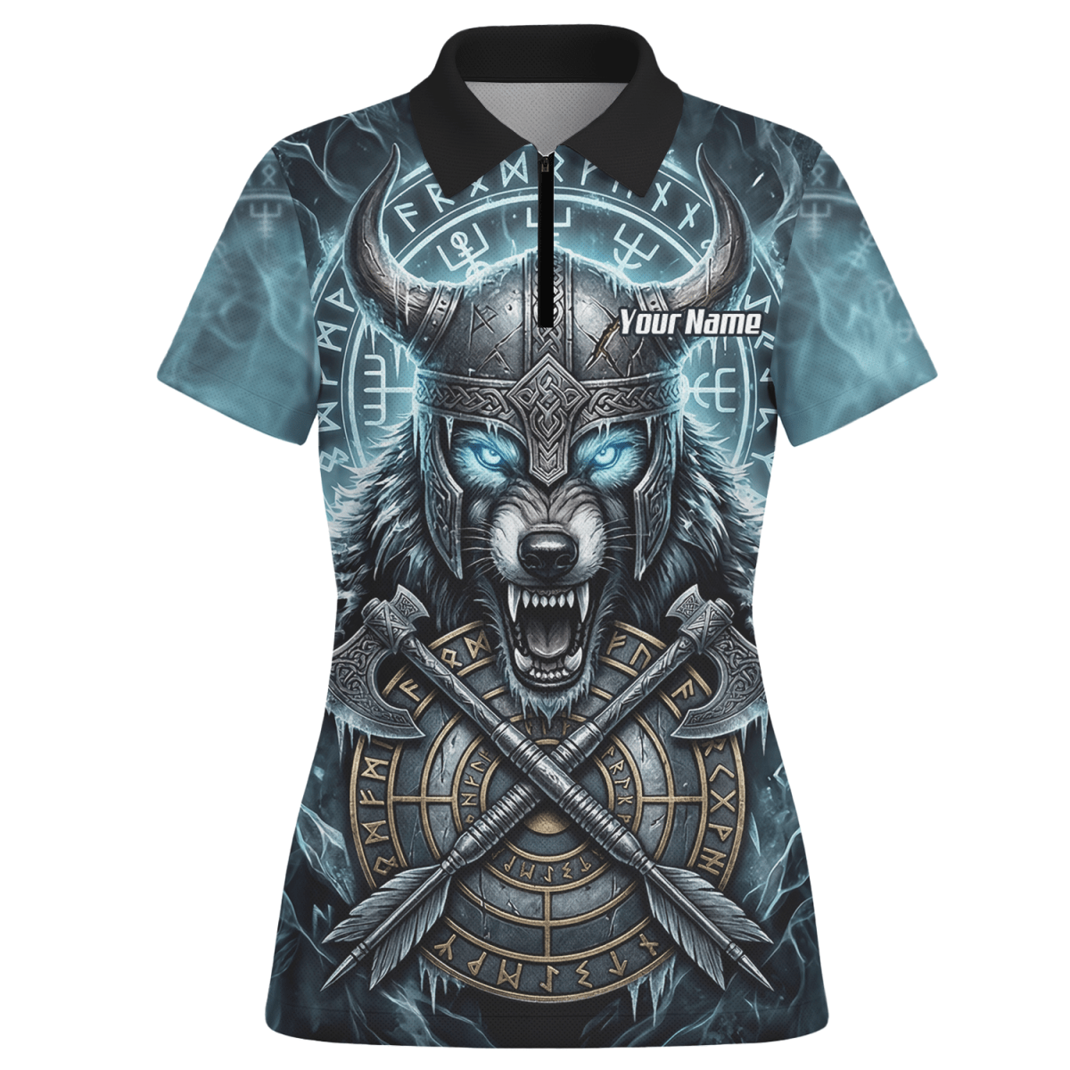 Dart Trikot Damen – Wikinger Wolf & Runen – Blau Schwarz personalisierbar N8517 - Outfitsuche