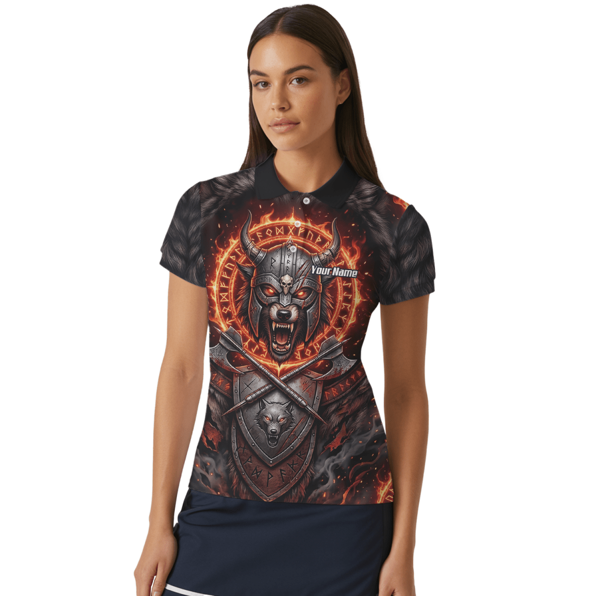 Dart Trikot Damen – Wikinger Wolf & Runen – Schwarz Orange Feuer E8296 - Outfitsuche