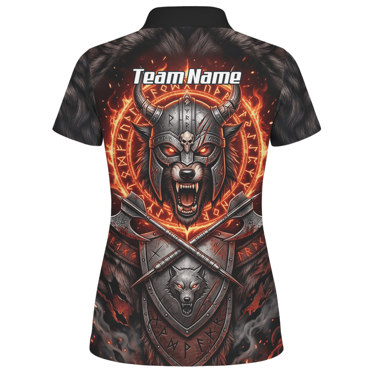 Dart Trikot Damen – Wikinger Wolf & Runen – Schwarz Orange Feuer E8296 - Outfitsuche