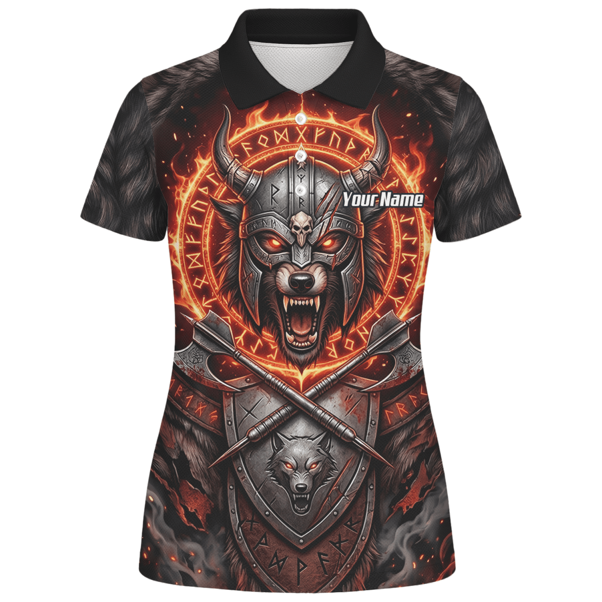 Dart Trikot Damen – Wikinger Wolf & Runen – Schwarz Orange Feuer E8296 - Outfitsuche