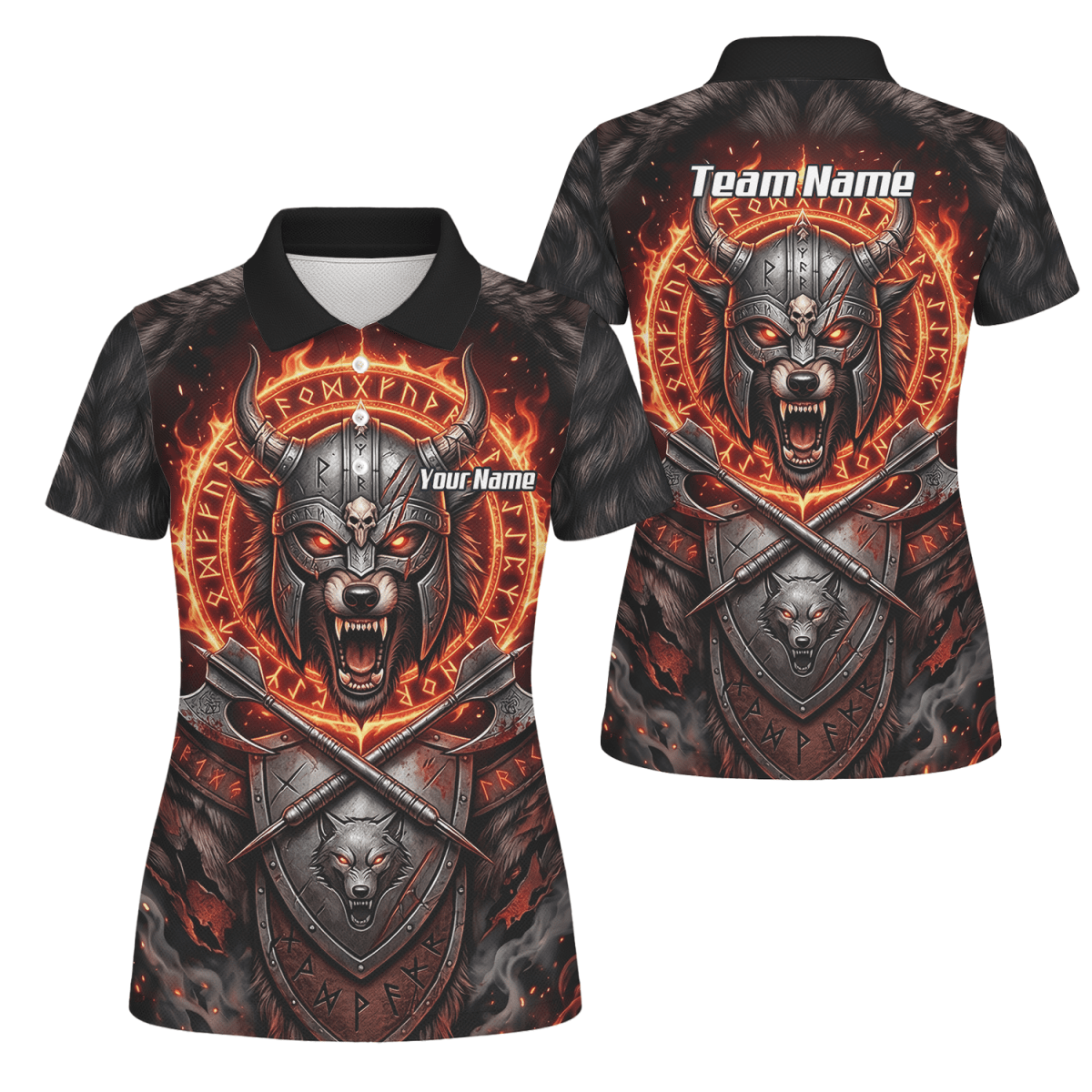 Dart Trikot Damen – Wikinger Wolf & Runen – Schwarz Orange Feuer E8296 - Outfitsuche