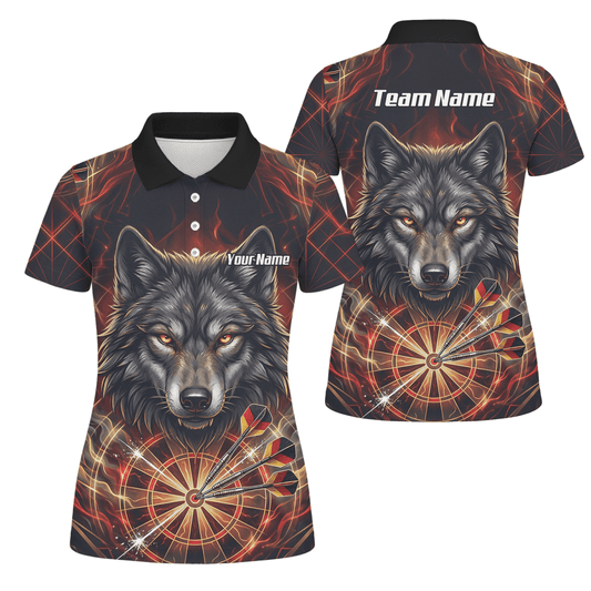 Dart Trikot Damen – Wolf & Dartboard Motiv Schwarz Rot Flammen X2698 - Outfitsuche