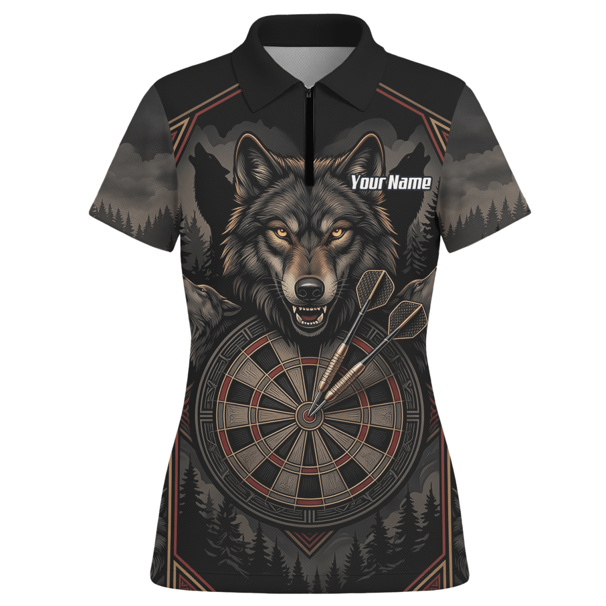 Dart Trikot Damen – Wolf Motiv Schwarz Grau Personalisierbar G4991 - Outfitsuche