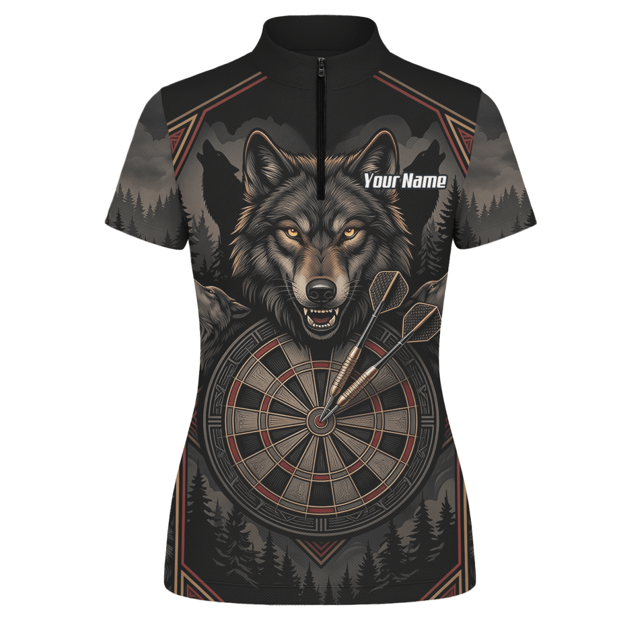 Dart Trikot Damen – Wolf Motiv Schwarz Grau Personalisierbar G4991 - Outfitsuche