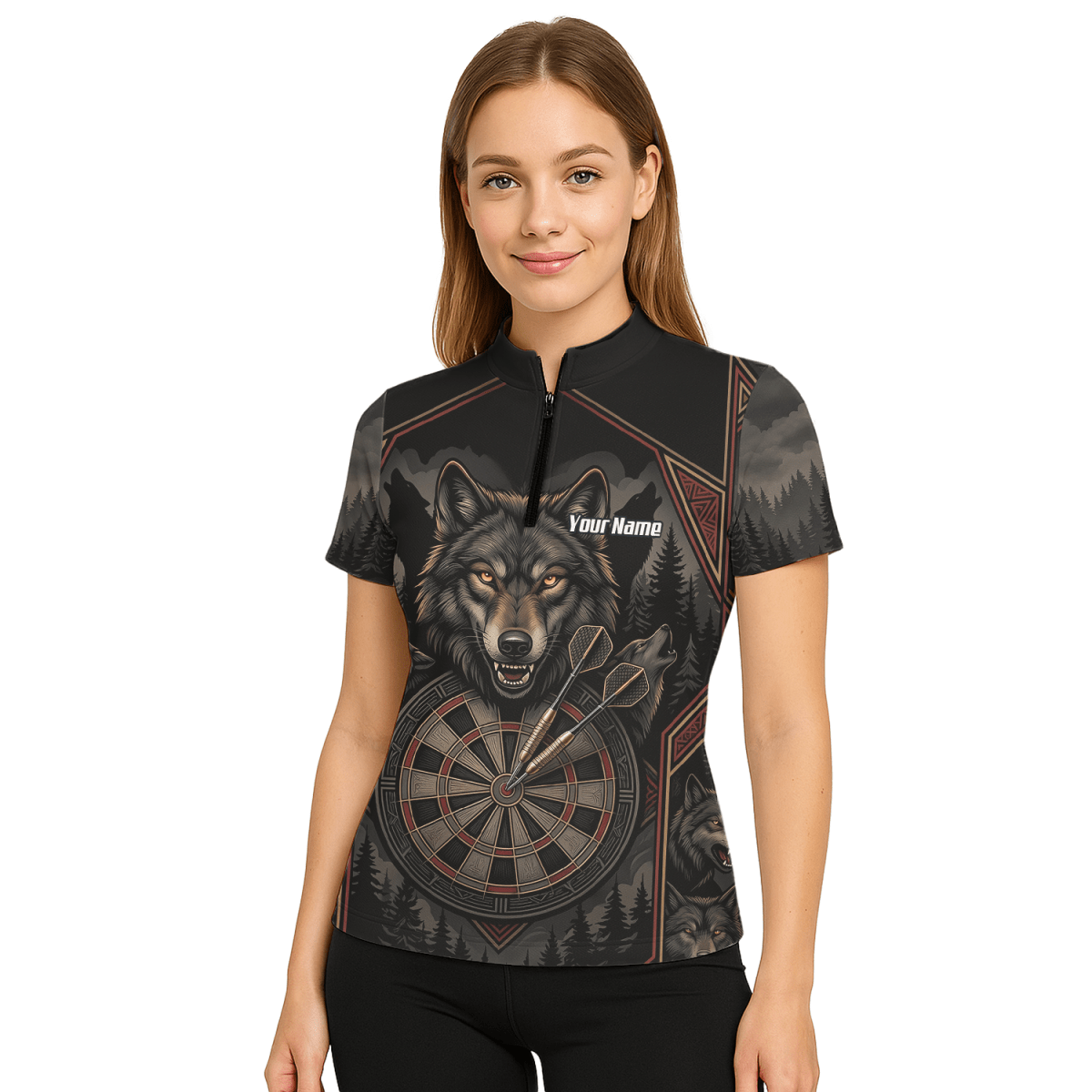 Dart Trikot Damen – Wolf Motiv Schwarz Grau Personalisierbar G4991 - Outfitsuche