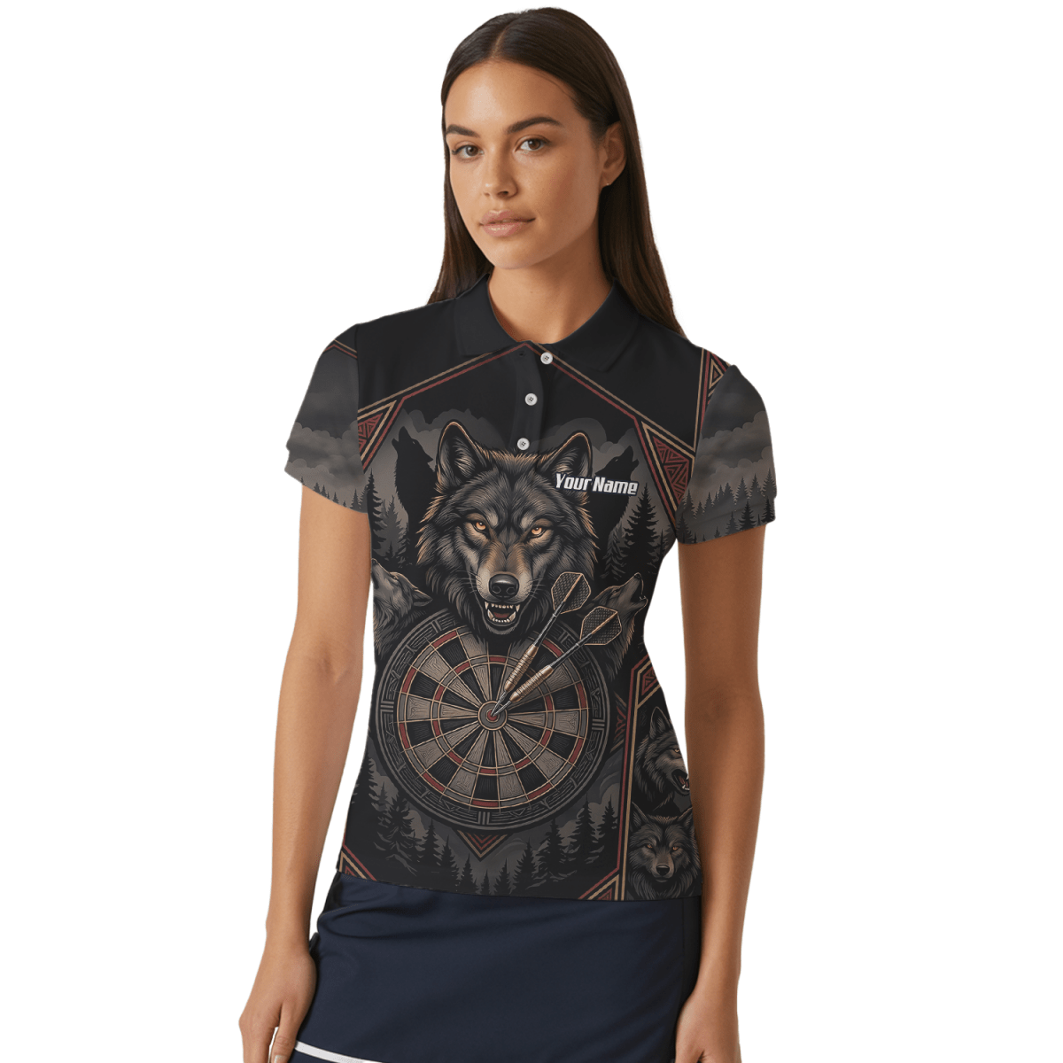 Dart Trikot Damen – Wolf Motiv Schwarz Grau Personalisierbar G4991 - Outfitsuche