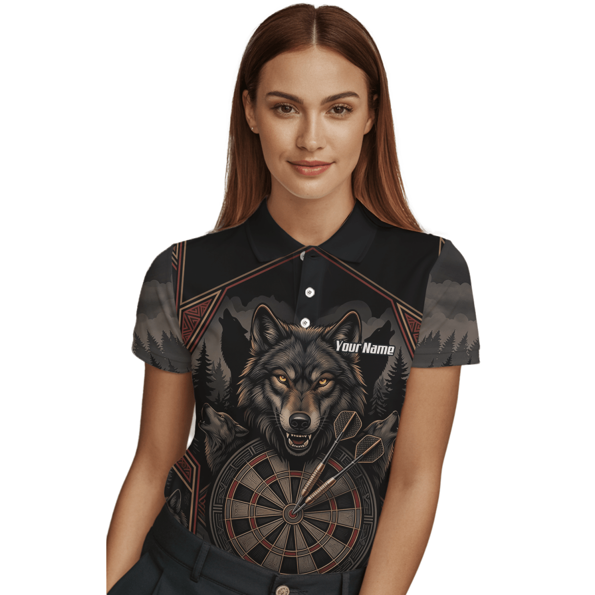 Dart Trikot Damen – Wolf Motiv Schwarz Grau Personalisierbar G4991 - Outfitsuche