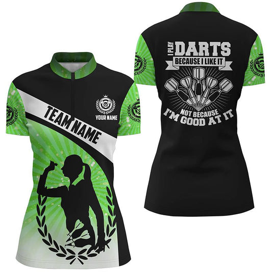 Dart Trikot für Damen, Grünes Halo Darts Quarter Zip Shirt, Personalisiertes Design, L1316 - Outfitsuche