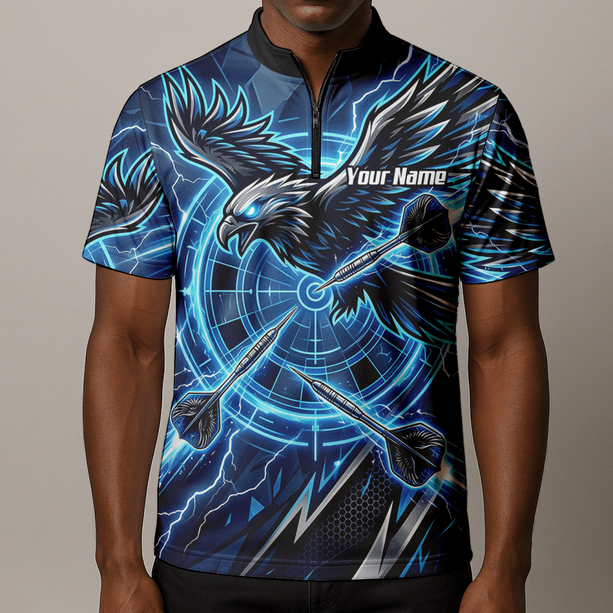 Dart Trikot Herren – Adler & Blitze Design Blau – Personalisierbar Y3067 - Outfitsuche