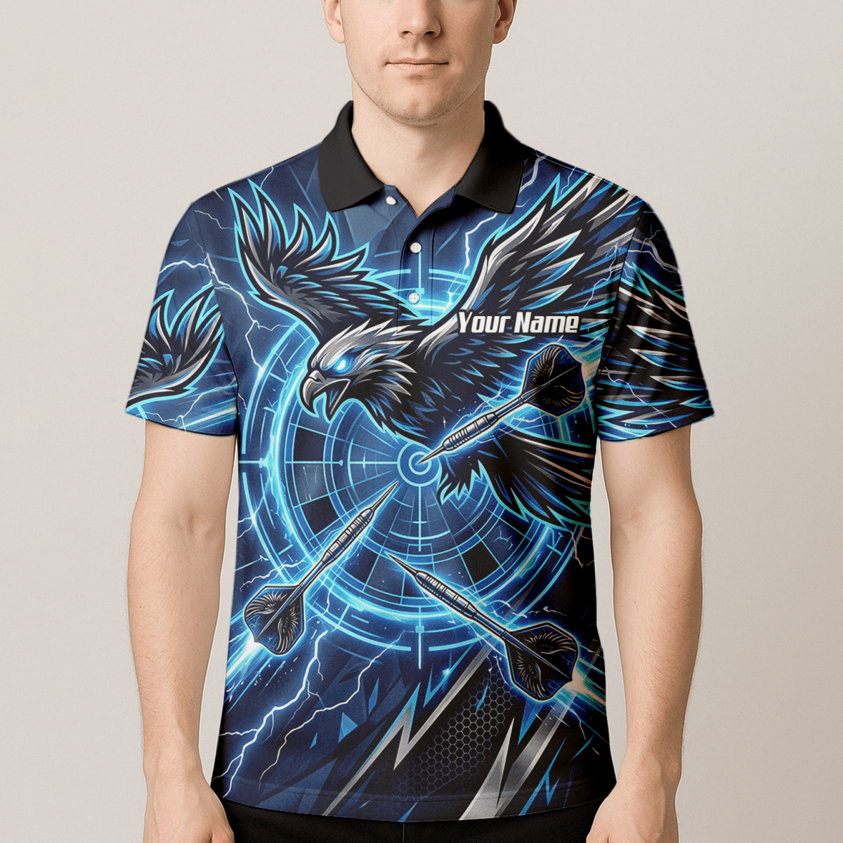 Dart Trikot Herren – Adler & Blitze Design Blau – Personalisierbar Y3067 - Outfitsuche