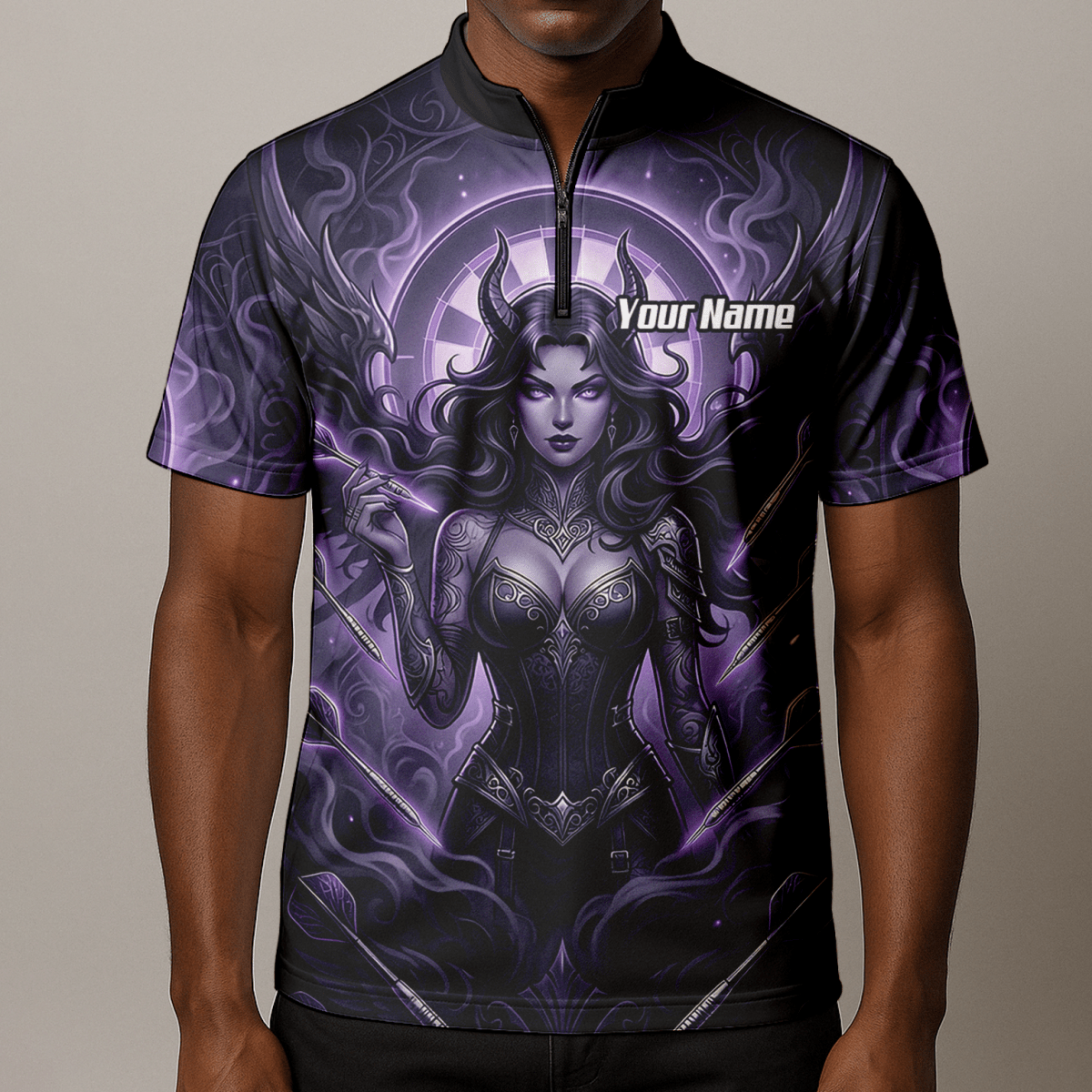 Dart Trikot Herren – Dark Succubus Fantasy Design Lila Schwarz B5075 - Outfitsuche