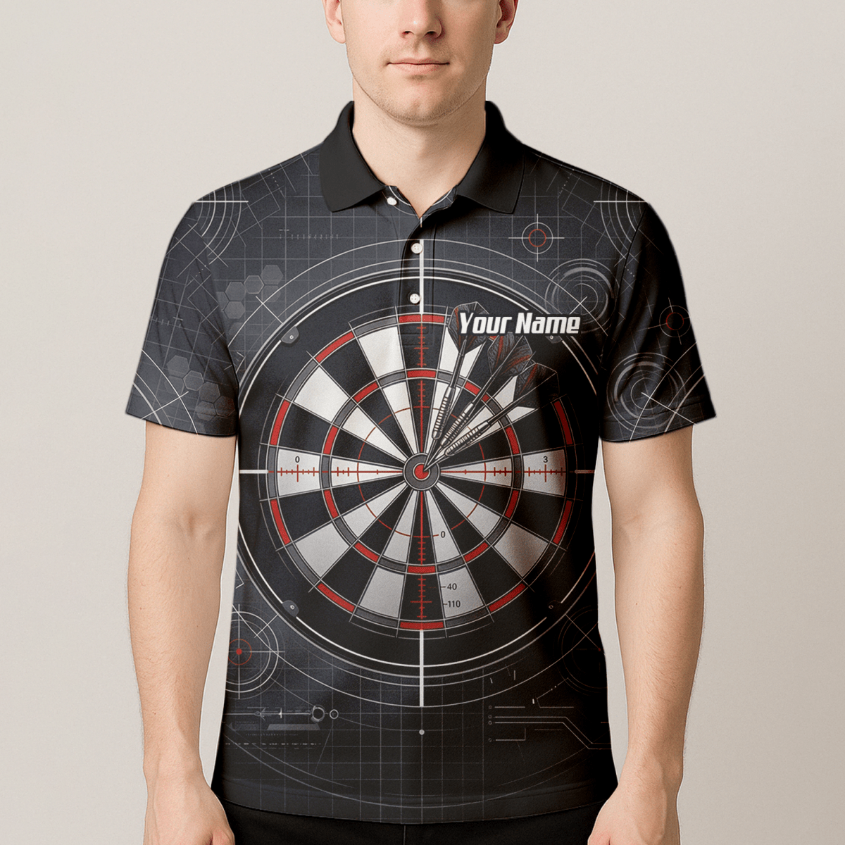 Dart Trikot Herren – Dartscheibe Bullseye Schwarz Rot Personalisierbar K9046 - Outfitsuche