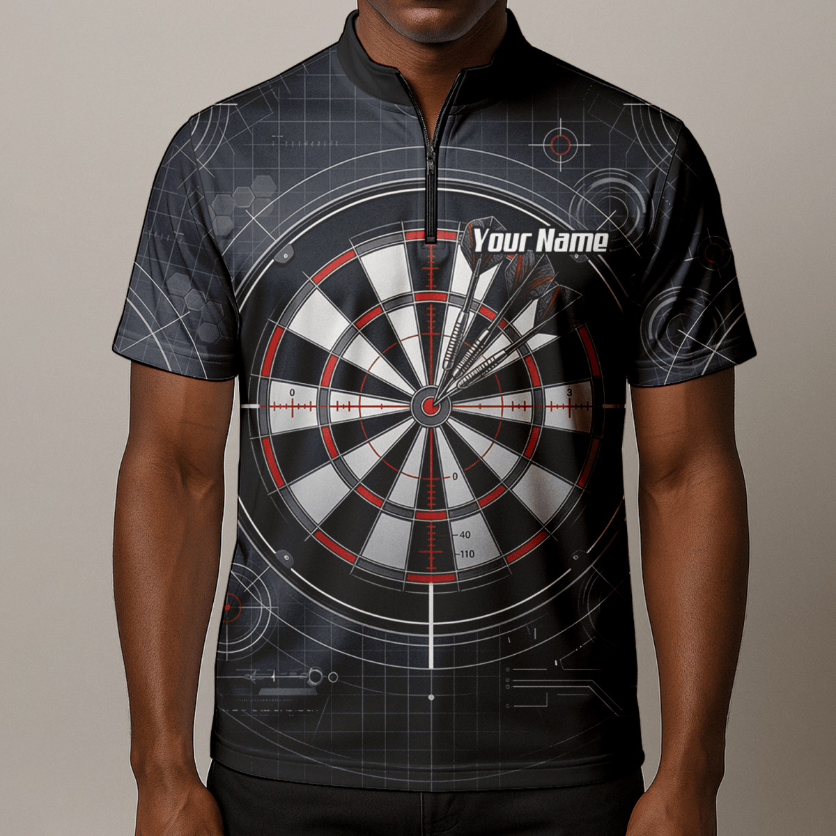 Dart Trikot Herren – Dartscheibe Bullseye Schwarz Rot Personalisierbar K9046 - Outfitsuche
