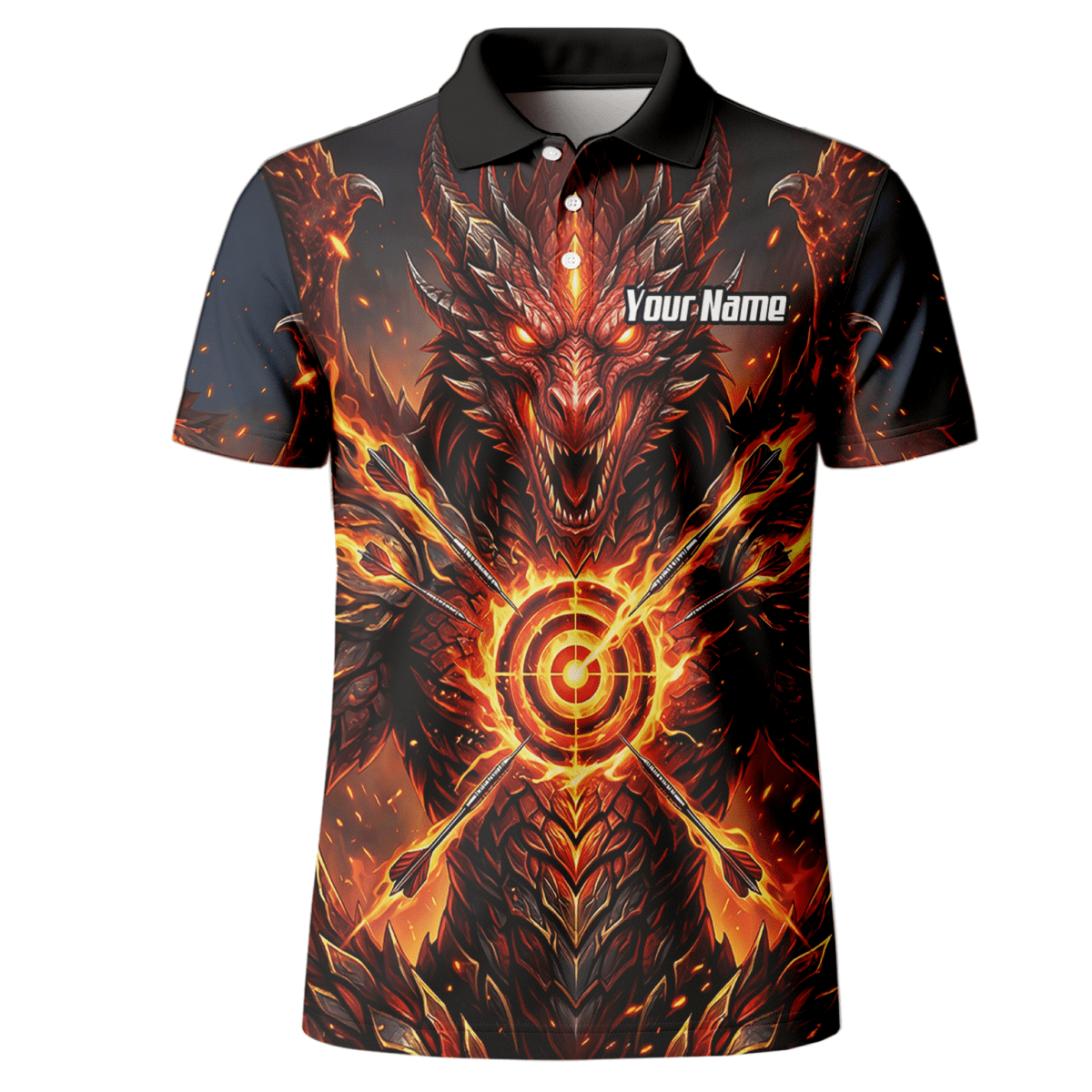 Dart Trikot Herren – Design Feuer - Drache in Schwarz und Rot P4508 - Outfitsuche