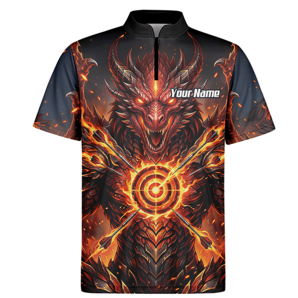 Dart Trikot Herren – Design Feuer - Drache in Schwarz und Rot P4508 - Outfitsuche