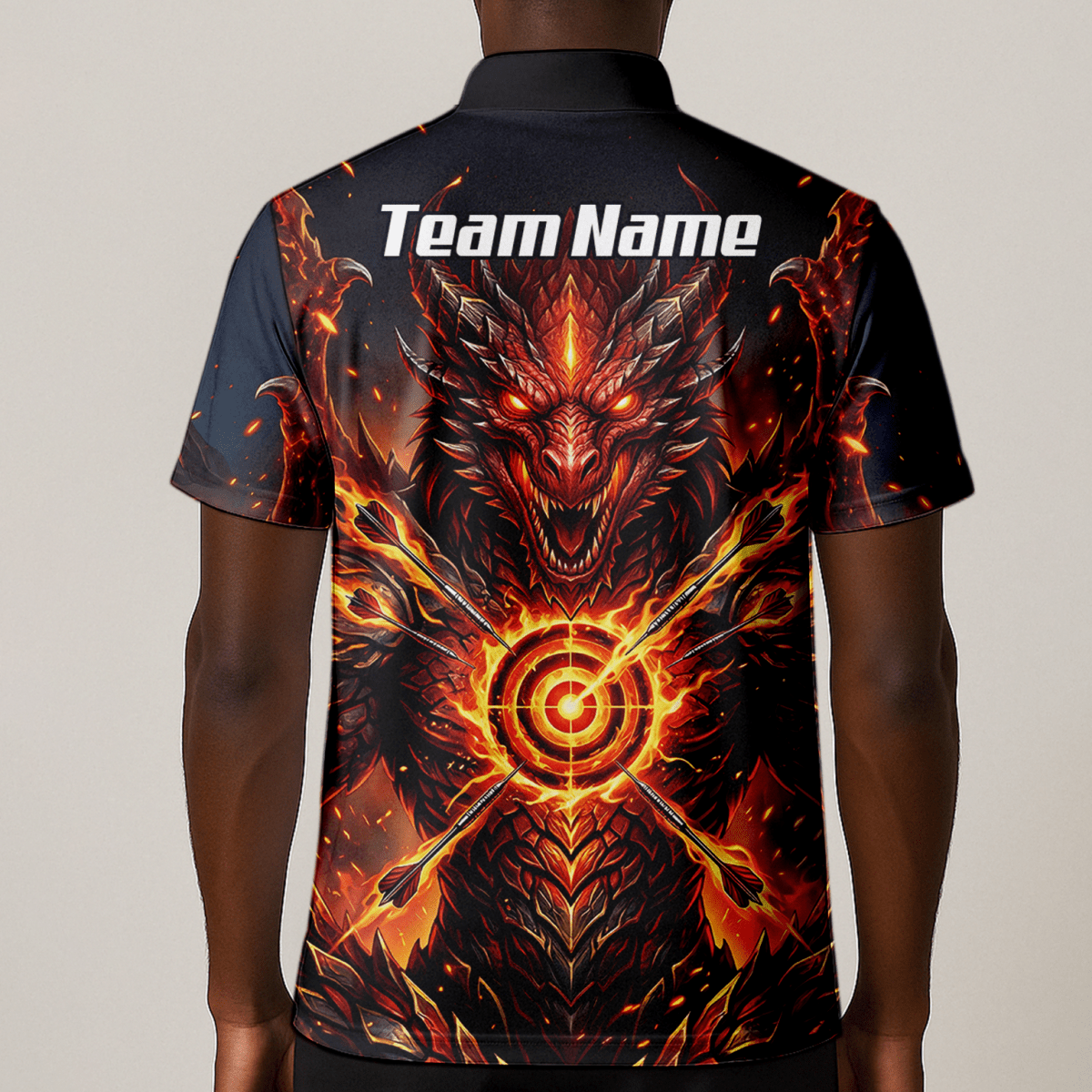Dart Trikot Herren – Design Feuer - Drache in Schwarz und Rot P4508 - Outfitsuche