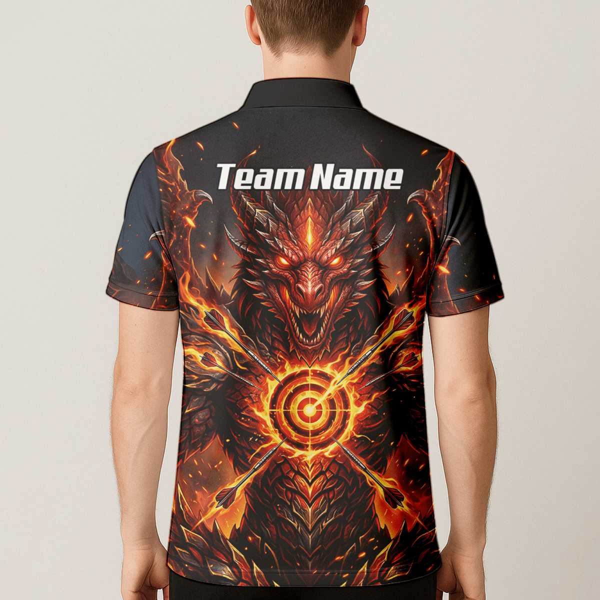 Dart Trikot Herren – Design Feuer - Drache in Schwarz und Rot P4508 - Outfitsuche