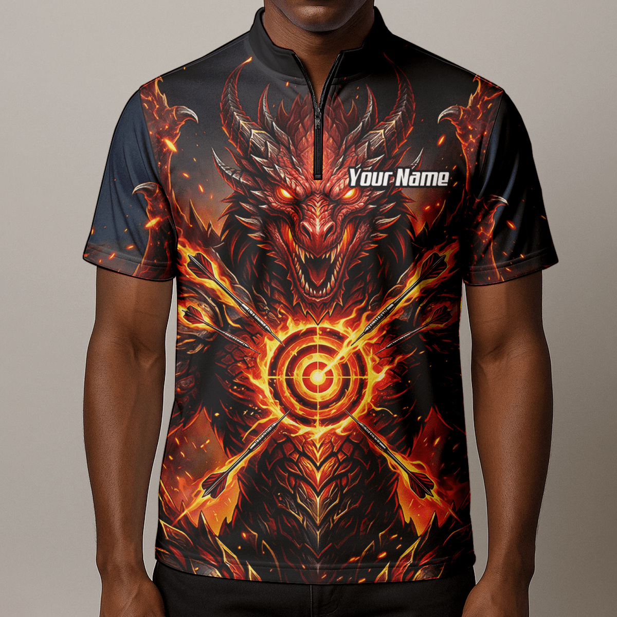 Dart Trikot Herren – Design Feuer - Drache in Schwarz und Rot P4508 - Outfitsuche